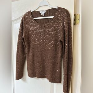 Lightweight Shimmer & Sequins Dark Gold Sweater, Size XL (runs small)
